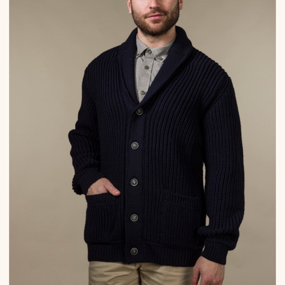 Aran Merino Wool R‎ibbe‎d‎ Shawl Neck Cardigan